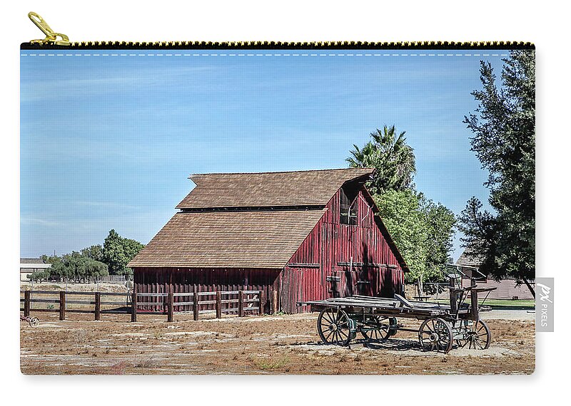 Barn Zip Pouch featuring the photograph Red Barn And Wagon by Gene Parks