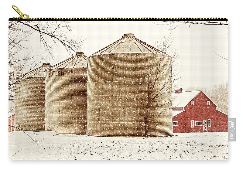 Americana Zip Pouch featuring the photograph Red Barn in Snow by Marilyn Hunt