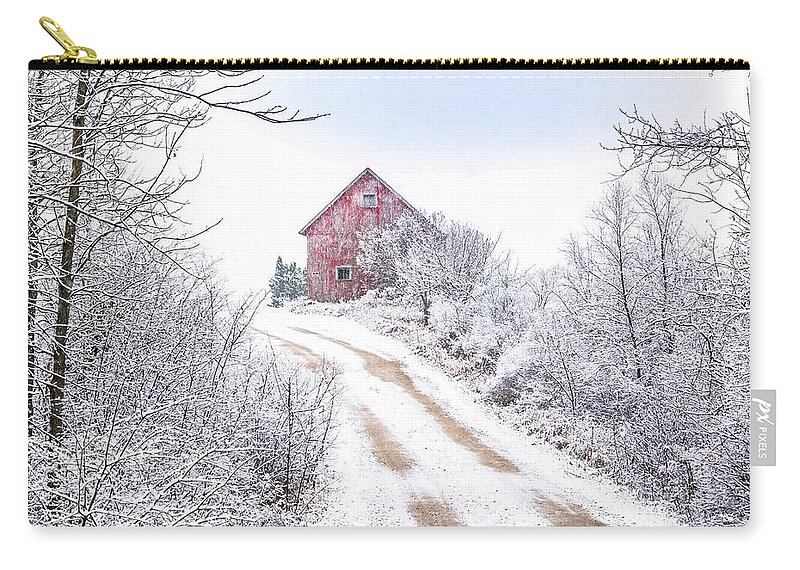 Winter Zip Pouch featuring the photograph Red Barn in Winter by Patti Raine