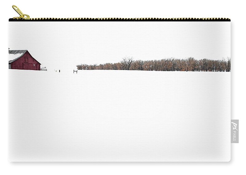 Colorado Zip Pouch featuring the photograph Red Barn in Winter White by Debra Boucher