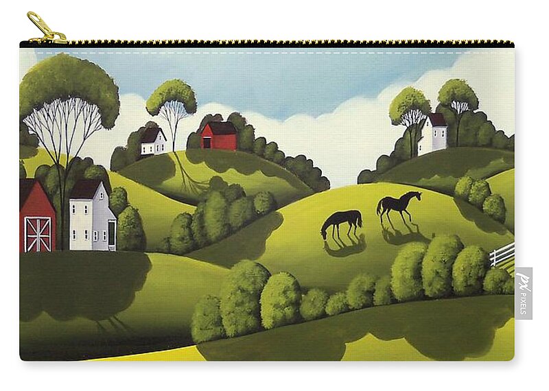Barn Zip Pouch featuring the painting Red Barns - country landscape by Debbie Criswell