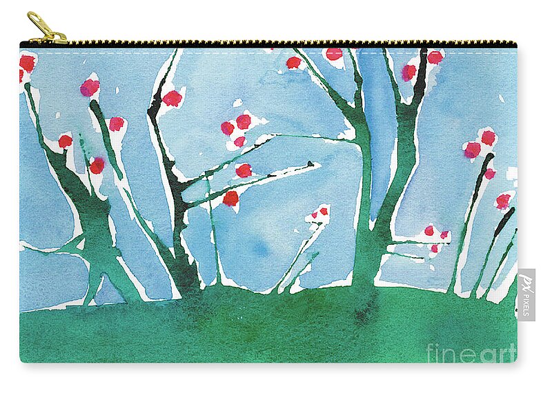 Art By Kids Zip Pouch featuring the painting Red Berry Flowers by Jessie Abrams Age Eleven