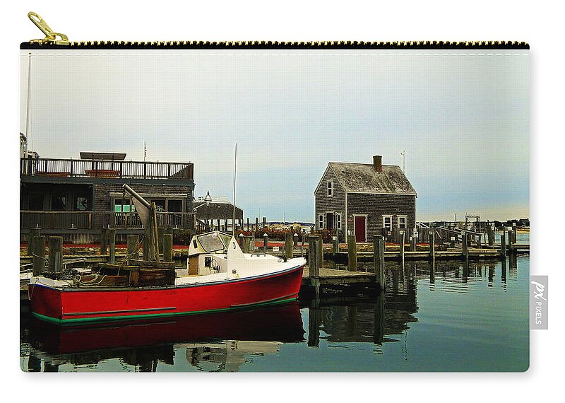 Harbor Zip Pouch featuring the photograph Red Boat by Kathy Barney