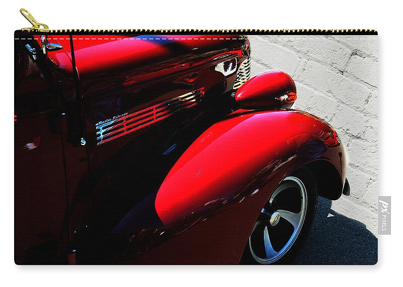 1939 Zip Pouch featuring the photograph Red Chevy White Brick by Lesa Fine