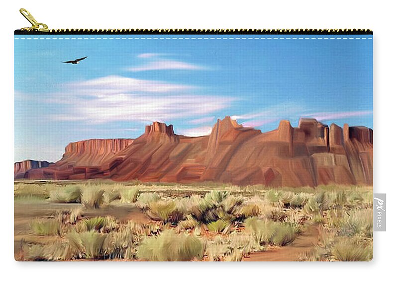 Red Cliff Zip Pouch featuring the digital art Red Cliff Eagle by Walter Colvin