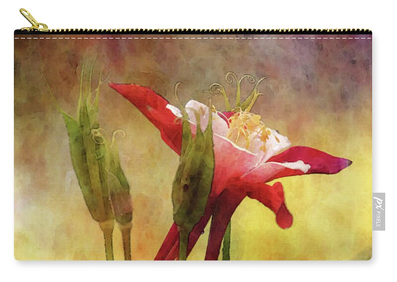 Impressionist Zip Pouch featuring the photograph Red Columbine 0938 IDP_2 by Steven Ward