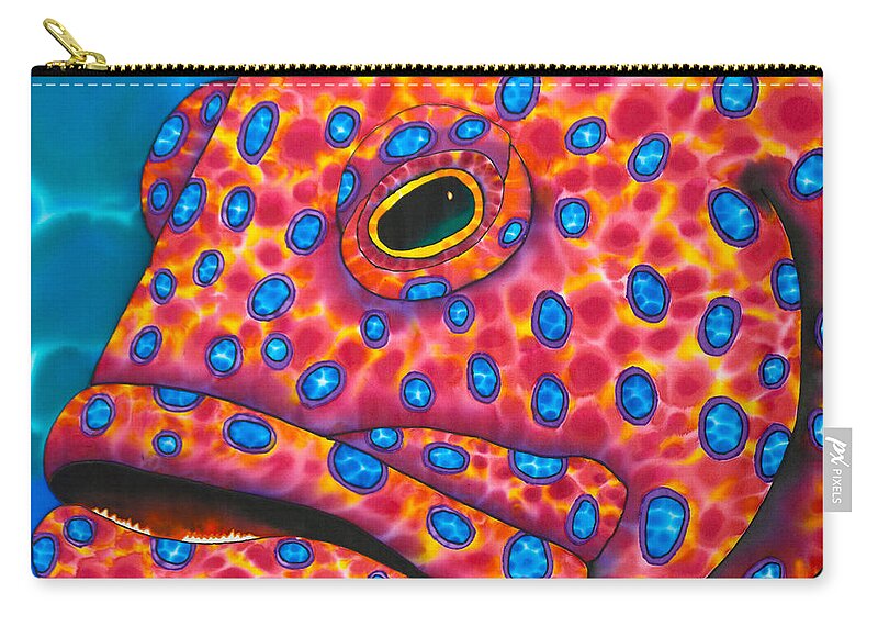 Coral Grouper Zip Pouch featuring the painting Red Coral Grouper by Daniel Jean-Baptiste