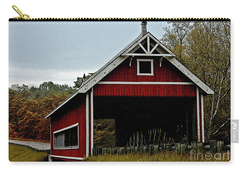 Covered Bridge Zip Pouch featuring the photograph Red Covered Bridge by Tom Griffithe