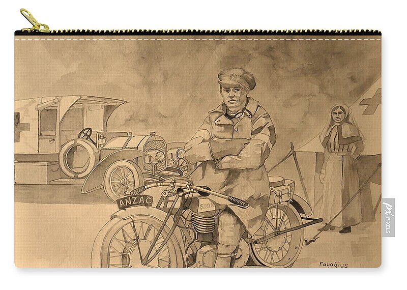 Bike Zip Pouch featuring the painting Red Cross by Ray Agius
