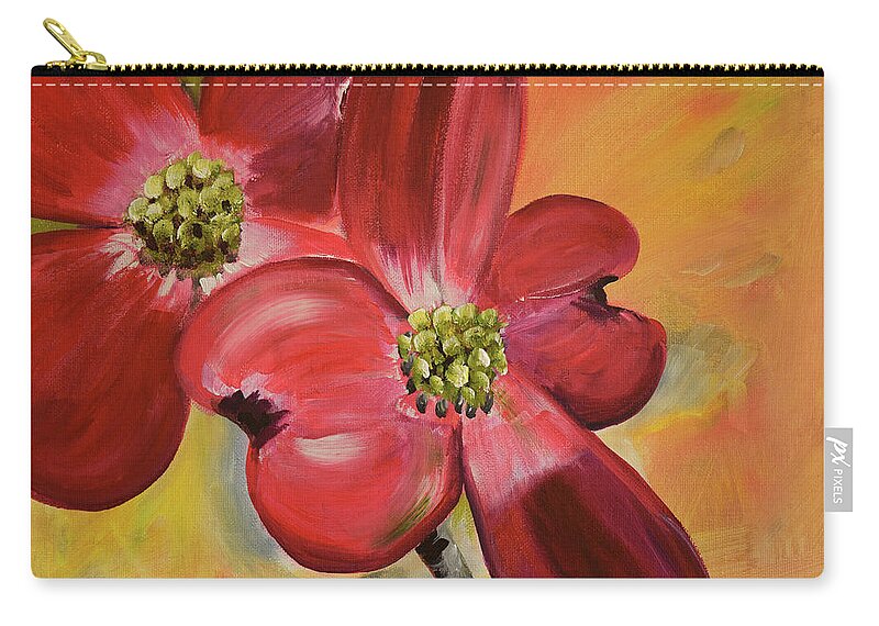 Cherokee Dogwood Zip Pouch featuring the painting Red Dogwood - Canvas Wine Art by Jan Dappen