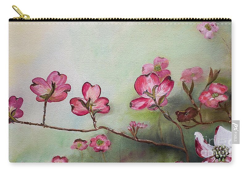 Red Dogwood Zip Pouch featuring the painting Red Dogwood - Cherokee - Springtime by Jan Dappen