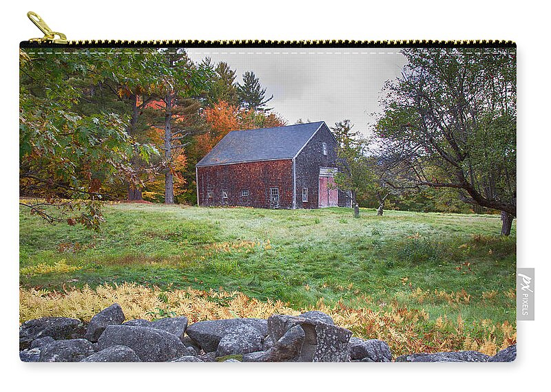 Chocorua Fall Colors Zip Pouch featuring the photograph Red door barn by Jeff Folger