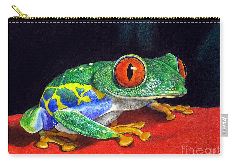 Red-eyed Tree Frog Zip Pouch featuring the painting Red Eyed Tree Frog by Christopher Shellhammer
