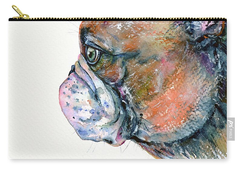 Red Fawn Zip Pouch featuring the painting Red Fawn Frenchie by Zaira Dzhaubaeva