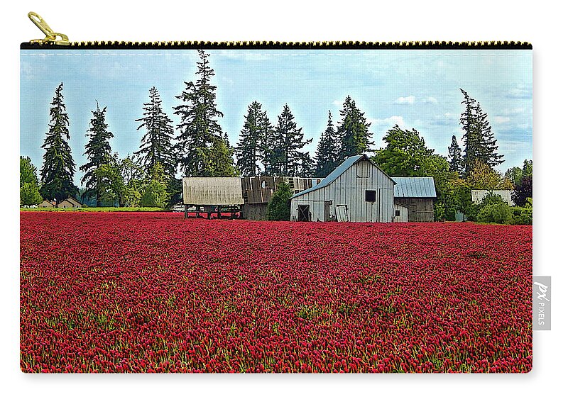 Red Zip Pouch featuring the digital art Red Field Barn by Gary Olsen-Hasek