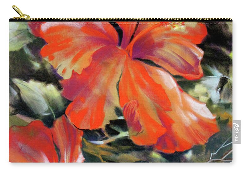 Flower Zip Pouch featuring the painting Red Fire Hibiscus by Rae Andrews