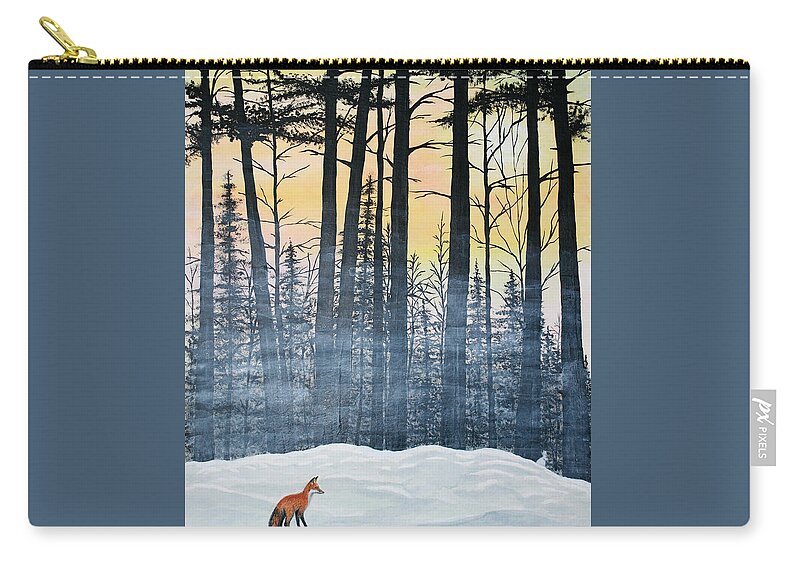 Woods Zip Pouch featuring the painting Red Fox Morning Hunt by Brenda Baker
