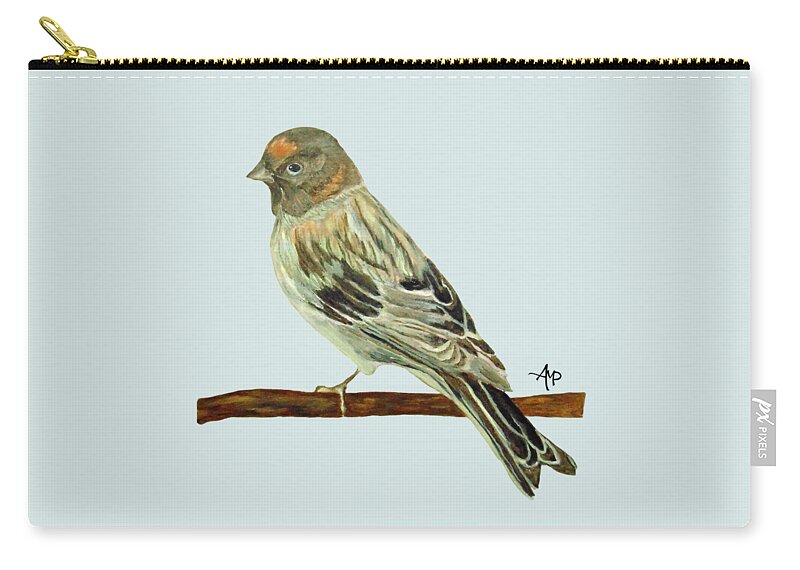 Serin Zip Pouch featuring the painting Red-Fronted Serin by Angeles M Pomata