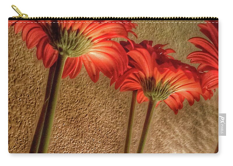 Painted Photo Zip Pouch featuring the painting Red Gerbera Art by Bonnie Bruno