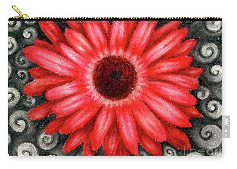 Red Gerbera Daisy Zip Pouch featuring the drawing Red Gerbera Daisy Drawing by Kristin Aquariann
