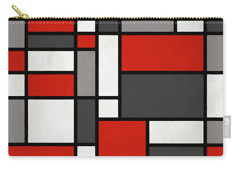Mondrian Zip Pouch featuring the digital art Red Grey Black Mondrian Inspired by Michael Tompsett