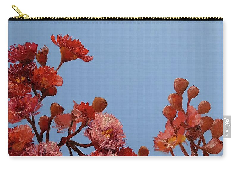 Flowers Zip Pouch featuring the painting Red Gum Blossoms Australian Flowers Oil Painting by Chris Hobel