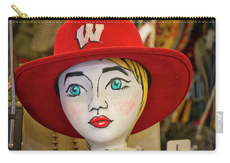Red Zip Pouch featuring the photograph Red hat on Mannequin Head by Steven Ralser