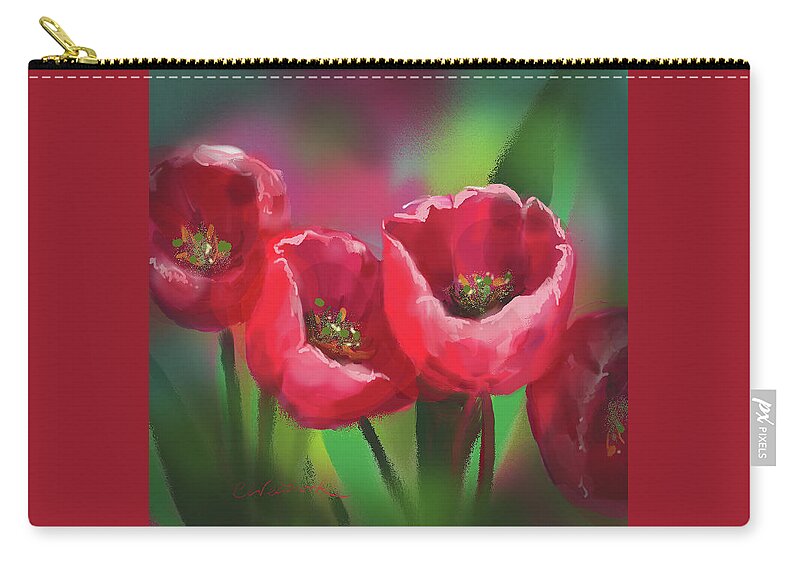 Red Zip Pouch featuring the digital art Red Heart Tulips by Cynthia Westbrook