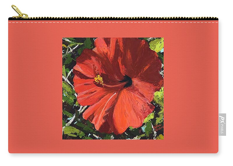 Hibiscus Zip Pouch featuring the painting Red Hibiscus by Esther Gordon