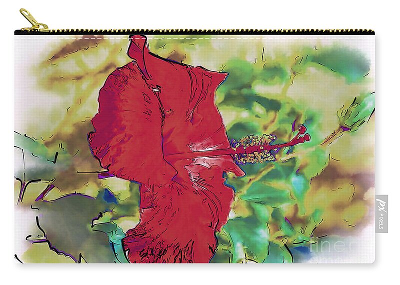 Flowers Zip Pouch featuring the digital art Red Hibiscus Flower by Kirt Tisdale