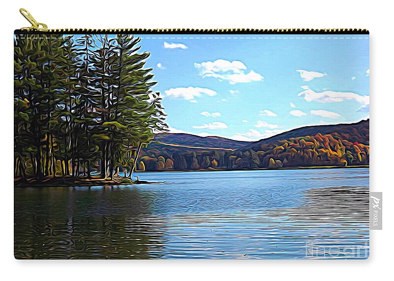 Red House Lake Allegany State Park In Autumn Zip Pouch featuring the photograph Red House Lake Allegany State Park in Autumn Expressionistic Effect by Rose Santuci-Sofranko