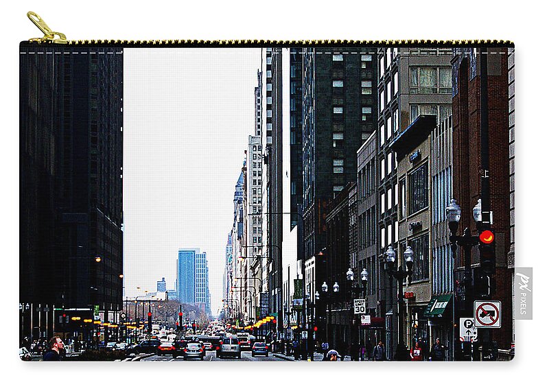 Frank J Casella Zip Pouch featuring the photograph Red Lights - City of Chicago by Frank J Casella
