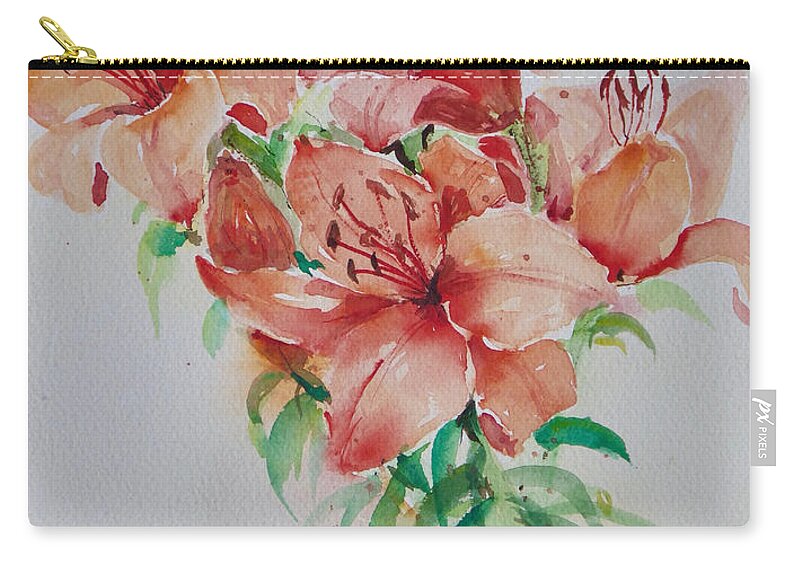 Flowers Zip Pouch featuring the painting Red Lilies by Ingrid Dohm