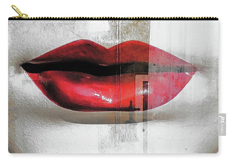 Lips Carry-all Pouch featuring the photograph Red lips and old windows by Gabi Hampe