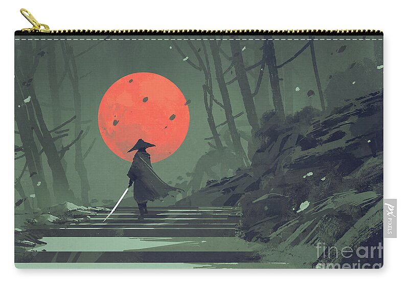 Acrylic Zip Pouch featuring the painting Red Moon Night by Tithi Luadthong