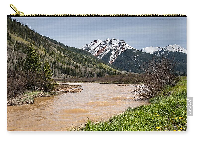 Beauty In Nature Zip Pouch featuring the photograph Red Mountain and Red Mountain Creek by Jeff Goulden