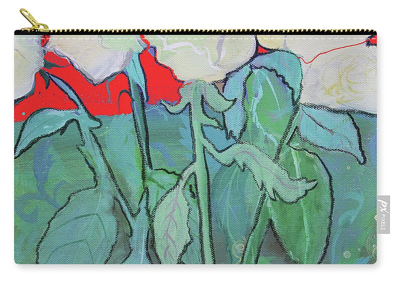 Rose Zip Pouch featuring the painting Red Night White Tea Roses by Robin Pedrero