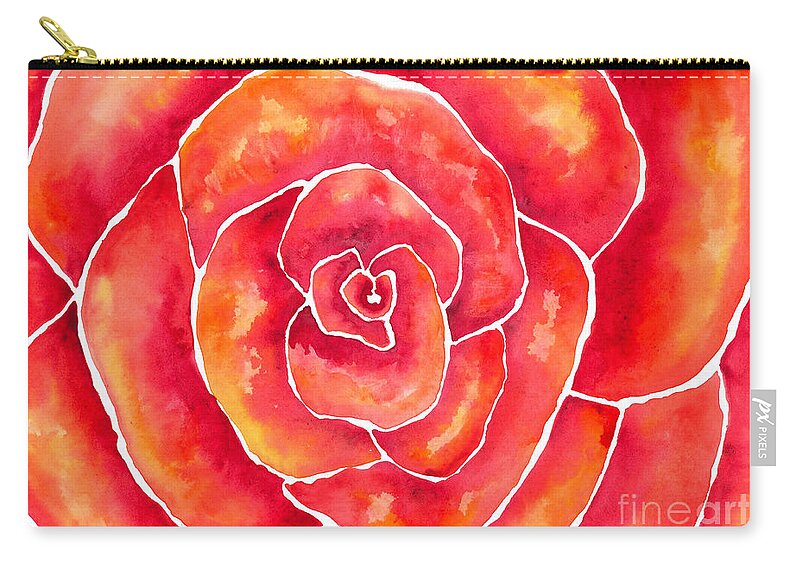 Artoffoxvox Zip Pouch featuring the painting Red-Orange Rose Macro by Kristen Fox