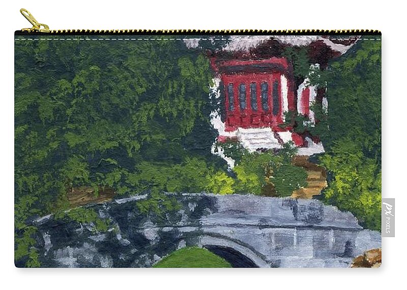 Pagoda Zip Pouch featuring the painting Red Pagoda by Lynne Reichhart