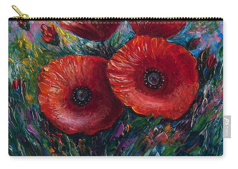  Zip Pouch featuring the painting Red Poppies by Lena Owens - OLena Art Vibrant Palette Knife and Graphic Design