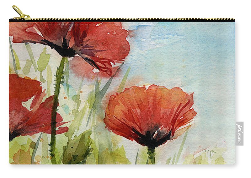 Red Poppy Zip Pouch featuring the painting Red Poppies Watercolor by Olga Shvartsur