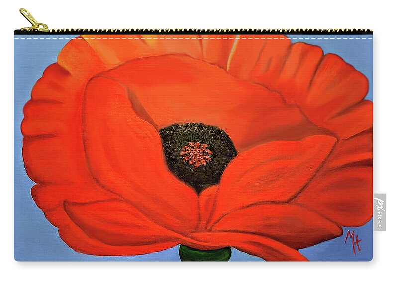Red Zip Pouch featuring the painting Red Poppy With Style by Margaret Harmon