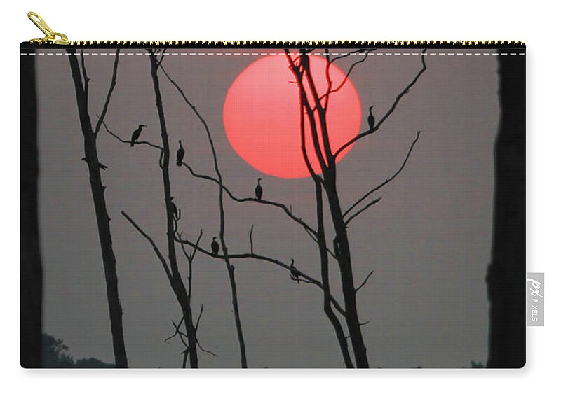 Sunrise  Zip Pouch featuring the photograph Red Rise Cormorants by Roger Becker
