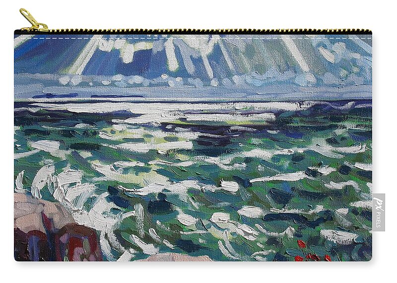 Killarney Zip Pouch featuring the painting Red Rock Crepuscular Rays by Phil Chadwick