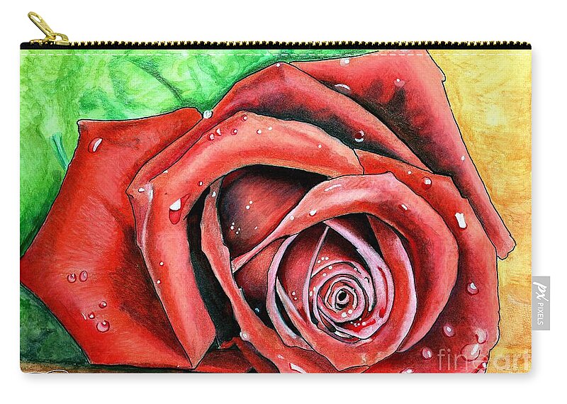 Rose Zip Pouch featuring the drawing Red Rose by Bill Richards