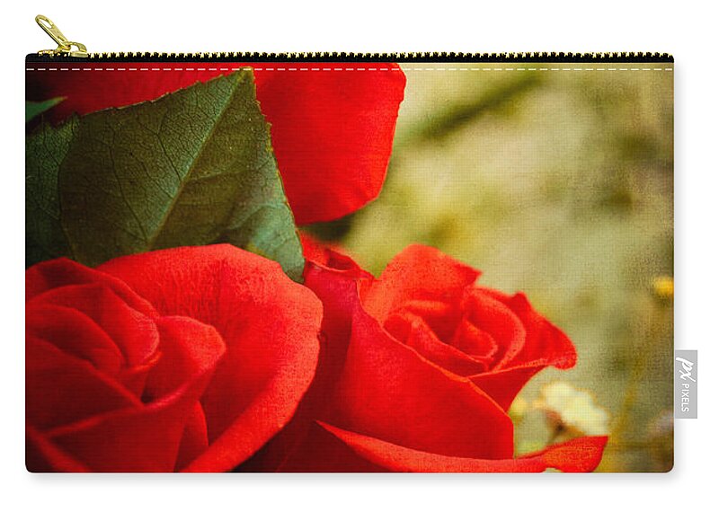 Flowers Zip Pouch featuring the photograph Red Rose Birthday Greeting Card by Joni Eskridge