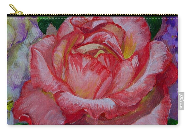 Rose Zip Pouch featuring the painting Red Rose by Quwatha Valentine