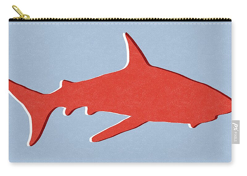 Shark Zip Pouch featuring the mixed media Red Shark by Linda Woods