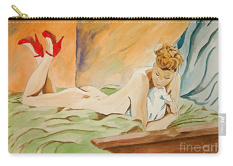 Nude Zip Pouch featuring the painting Red Shoes by Herschel Fall