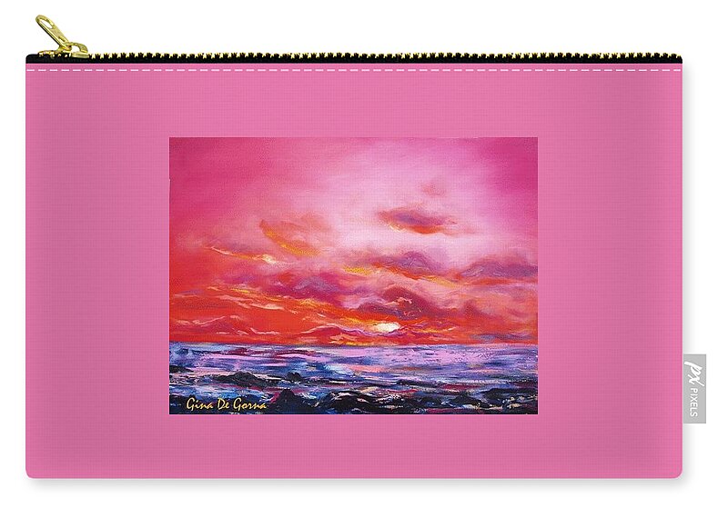 Red Zip Pouch featuring the painting Red Sunset by Gina De Gorna